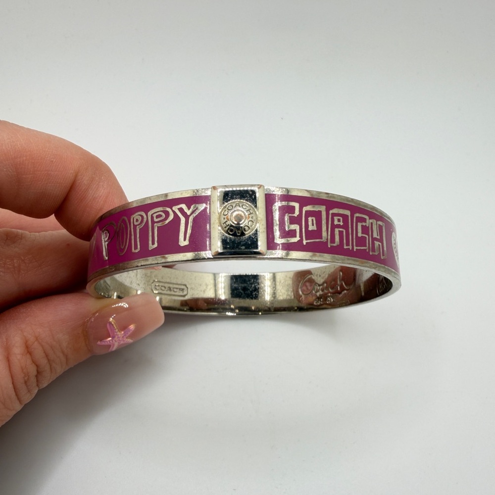 COACH "Poppy" Pink enamel and silver tone‎ 8" bangle bracelet! - Picture 9 of 10
